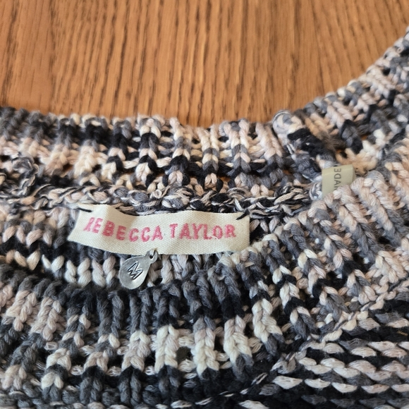 Rebecca Taylor Monochrome Chunky Knit Sweater White Gray Black Cozy Cotton M - Picture 3 of 11